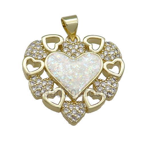 Copper Heart Pendant Pave Fire Opal Zircon 18K Gold