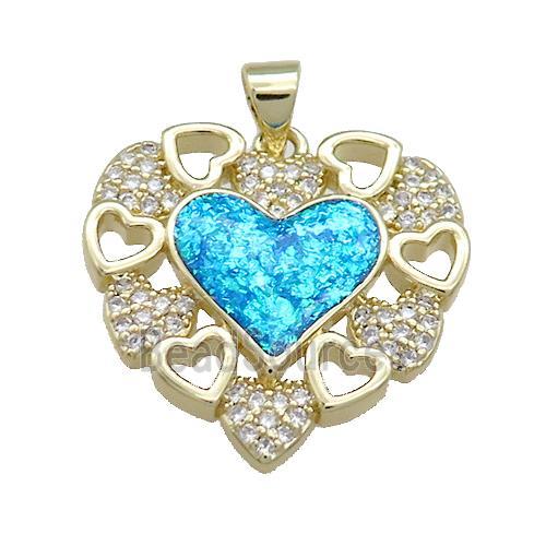 Copper Heart Pendant Pave Fire Opal Zircon 18K Gold