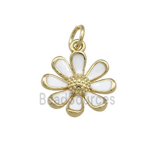 Copper Daisy Pendant Flower White Enamel Gold Plated
