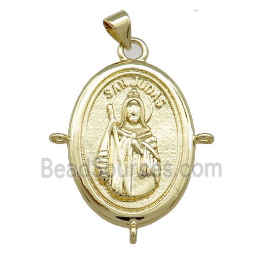 Saint Jude Charms Copper Mdeal Pendant Religious Oval Gold Plated