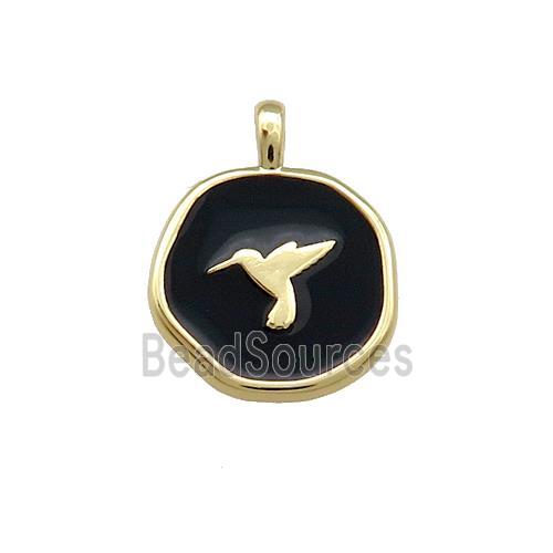 Copper Circle Pendant Hummerbirds Black Enamel Gold Plated