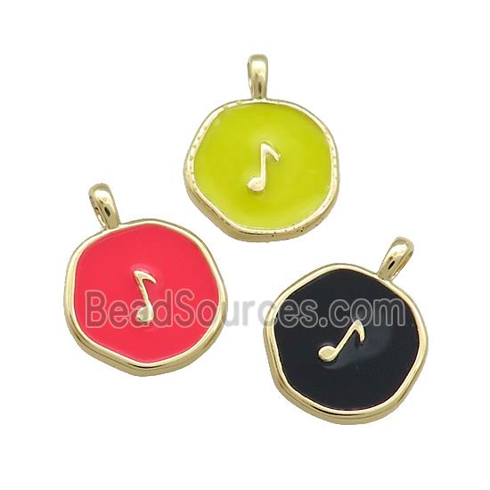 Copper Circle Pendant Musical Note Symbols Enamel Gold Plated Mixed