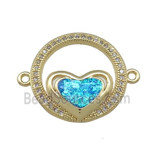 Copper Circle Connector Pave Blue Fire Opal Zircon Heart 18K Gold Plated