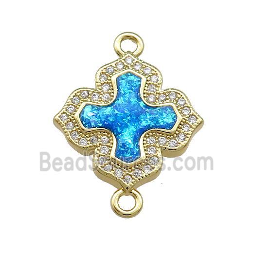 Copper Cross Connector Pave Blue Fire Opal Zircon 18K Gold Plated