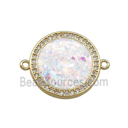 Copper Circle Connector Pave White Fire Opal Zircon 18K Gold Plated