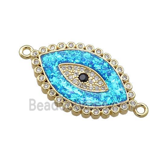 Evil Eye Charms Copper Connector Pave Blue Fire Opal 18K Gold Plated