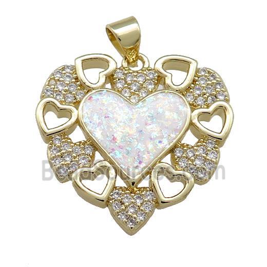 Copper Heart Pendant Pave White Fire Opal Zircon 18K Gold Plated