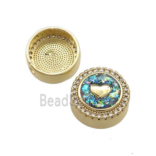 Copper Button Beads Pave Fire Opal Heart 18K Gold Plated