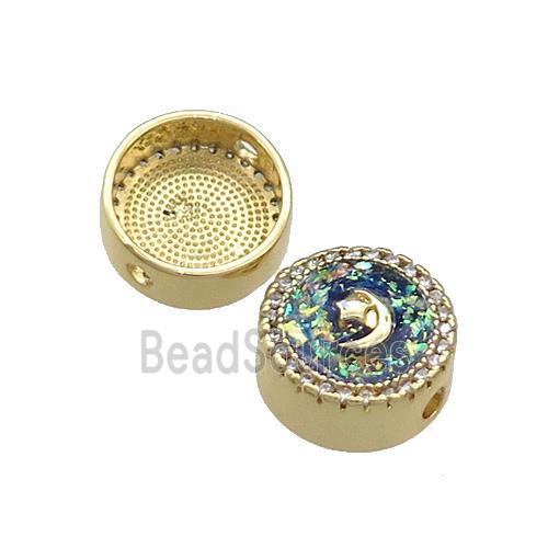 Copper Button Beads Pave Fire Opal Moon Star 18K Gold Plated