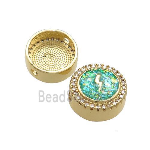 Copper Button Beads Pave Green Fire Opal Lightning 18K Gold Plated