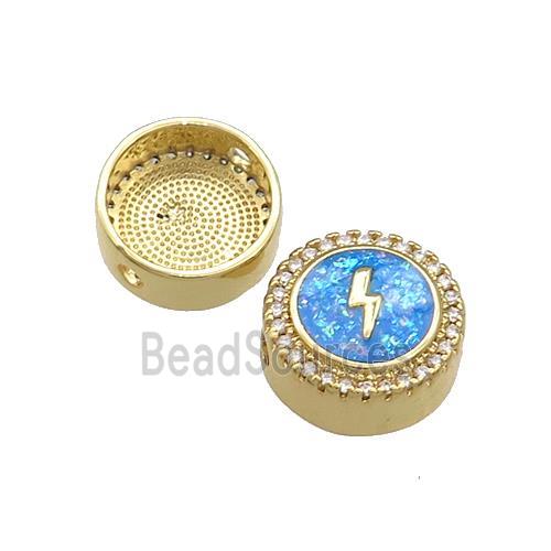 Copper Button Beads Pave Blue Fire Opal Lightning 18K Gold Plated