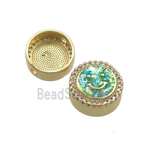 Copper Button Beads Pave Green Fire Opal Happyface 18K Gold Plated