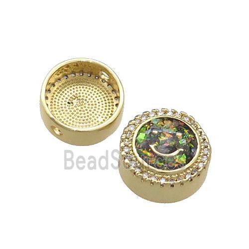 Copper Button Beads Pave Multicolor Fire Opal Happyface 18K Gold Plated