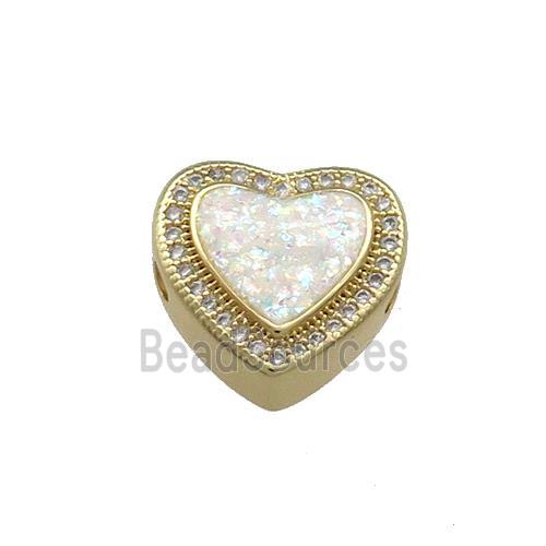 Copper Heart Beads Pave White Fire Opal Zircon 18K Gold Plated