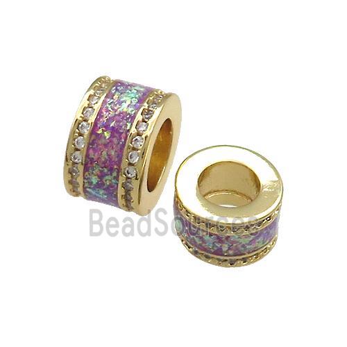 Copper Tube Beads Pave Lavender Fire Opal Large Hole 18K Gold Plated