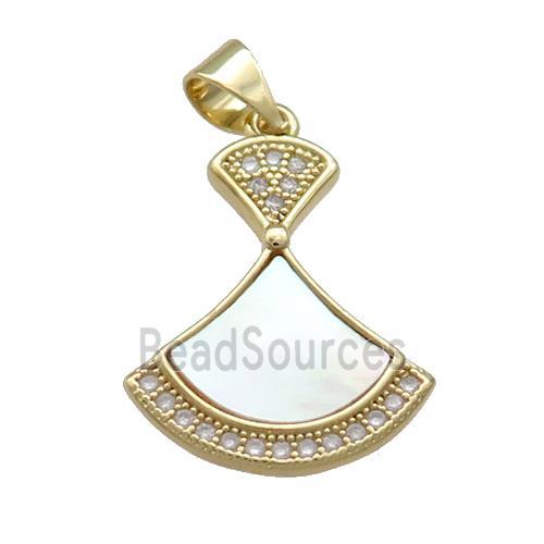 Copper Fan Pendant Pave Shell Zircon 18K Gold Plated