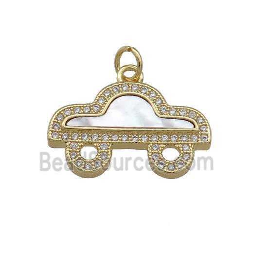Copper Car Pendant Pave Shell Zircon 18K Gold Plated