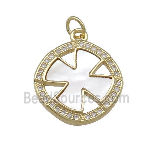 Copper Clover Pendant Pave Shell Zircon Circle 18K Gold Plated