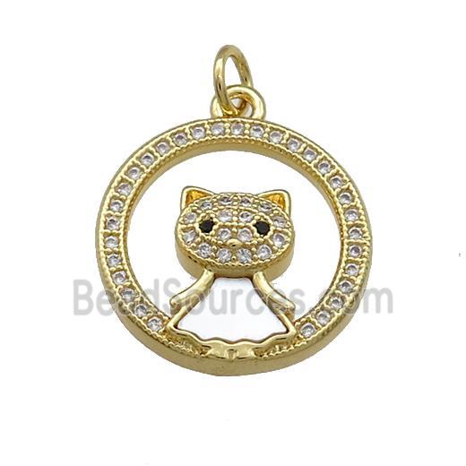 Copper Cat Pendant Pave Shell Zircon Circle 18K Gold Plated