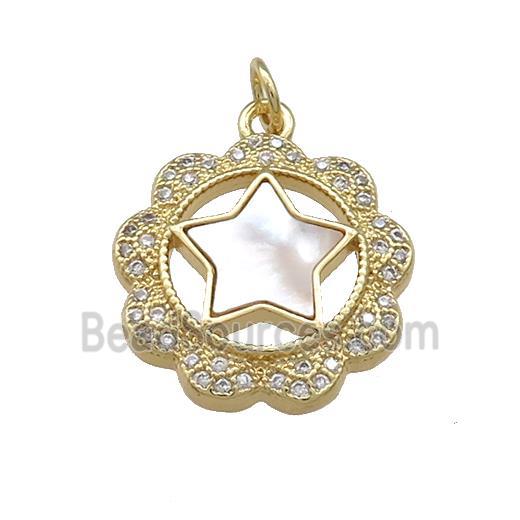 Copper Star Pendant Pave Shell Zircon Flower 18K Gold Plated