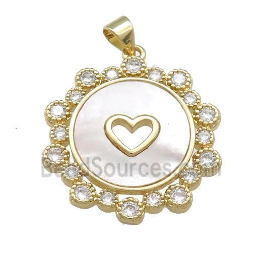 Copper Wreath Pendant Pave Shell Zircon Heart 18K Gold Plated