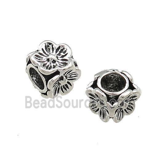 Tibetan Style Copper Flower Beads Cube Antique Silver