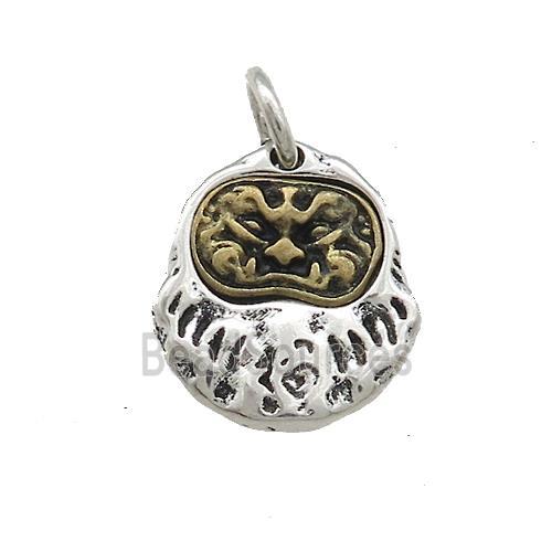 Tibetan Style Copper Slice Pendant Chinese Mythical Beasts Amulet Totem Antique Silver Bronze