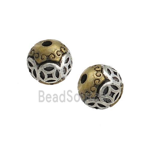 Tibetan Style Copper Round Beads Large Hole Antique Silver Bronze