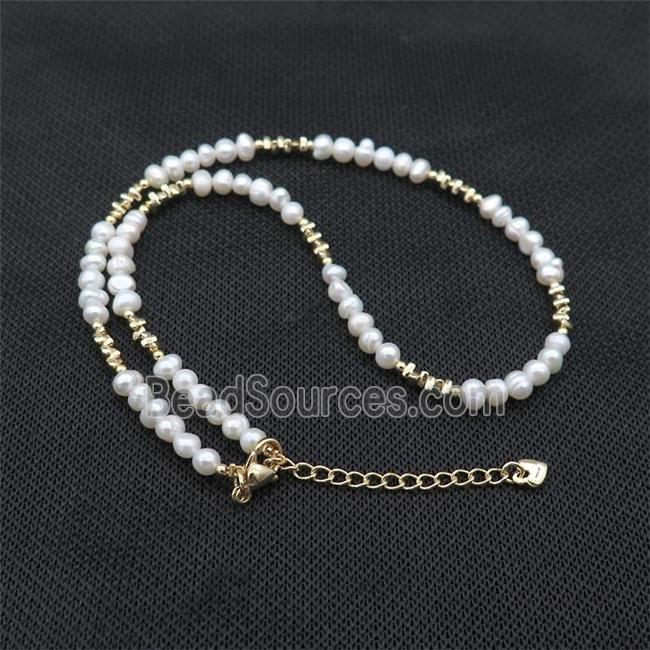 White Pearl Necklace Copper Gold Plated