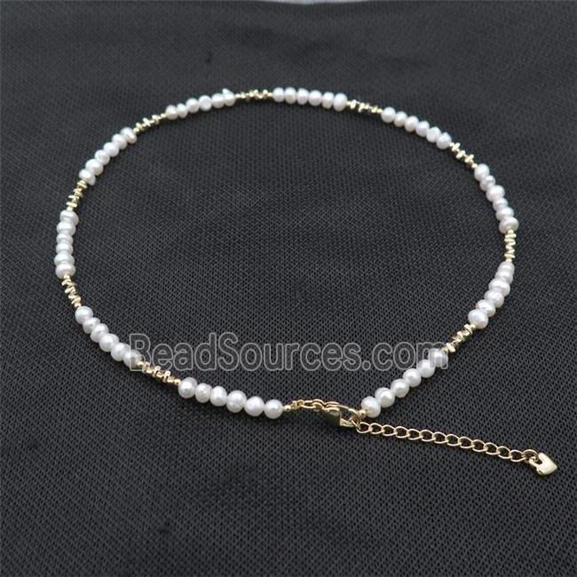 White Pearl Necklace Copper Gold Plated