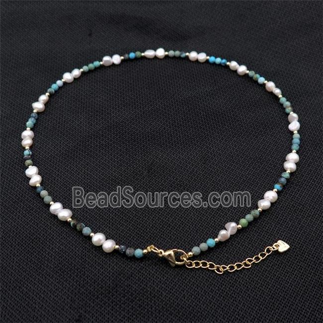 White Pearl Necklace With Turquoise