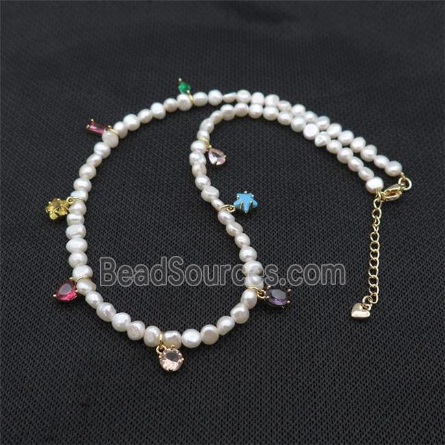 White Pearl Necklace With Crystal Glass