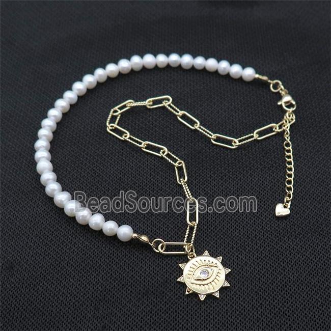 White Pearl Necklace With Copper Chain Gold Plated