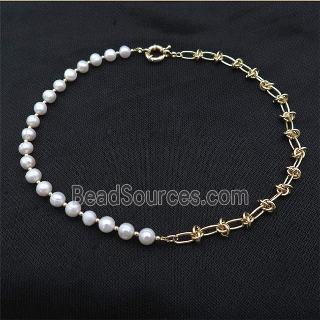 White Pearl Necklace With Copper Chain Gold Plated