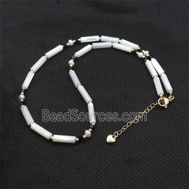 White MOP Shell Necklace With Pearl