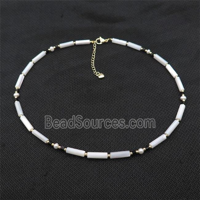 White MOP Shell Necklace With Pearl