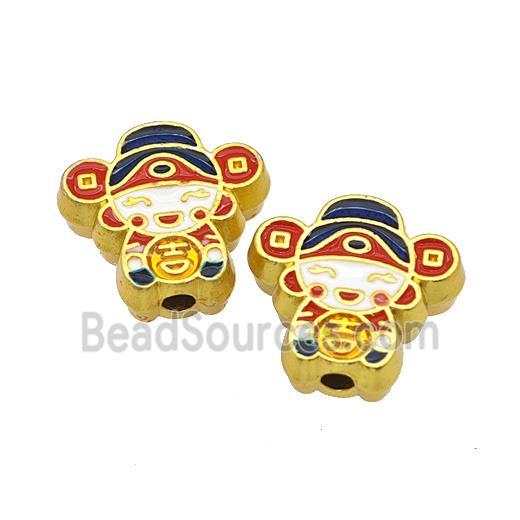 Alloy Beads Chinese Fortune Baby God Of Wealth Painted Gold Plated