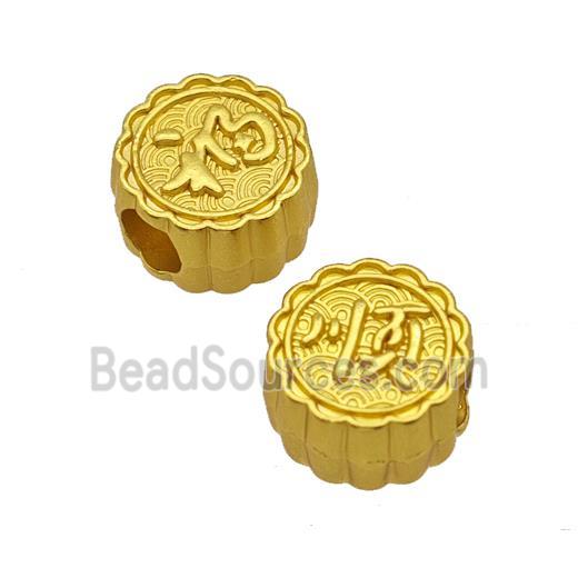 Alloy Coin Beads Large Hole Fu Lucky Matte Gold Plated