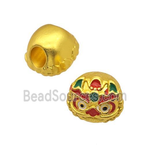 Alloy Monkey Beads Large Hole Multicolor Painted Matte Gold Plated