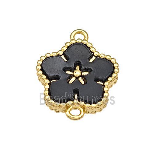 Copper Flower Connector Pave Black Resin Gold Plated