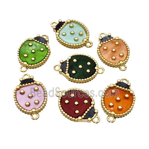 Copper Ladybug Connector Pave Resin Gold Plated Mixed