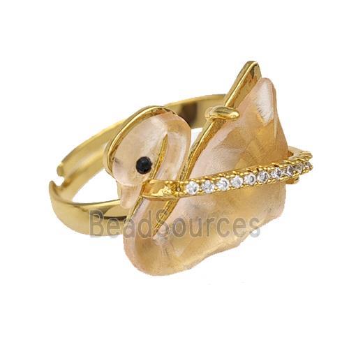 Copper Swan Rings Pave Acrylic Zirconia Adjustable Gold Plated