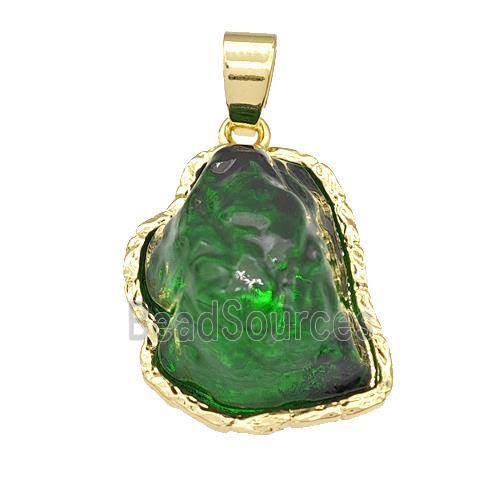 Copper Pendant Pave Acrylic Green Mountain Gold Plated