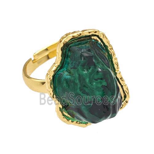 Copper Rings Pave Green Acrylic Mountain Adjustable Gold Plated