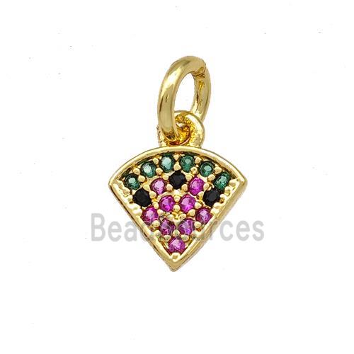 Copper Fan Charms Pendant Pave Zirconia Pizza Gold Plated