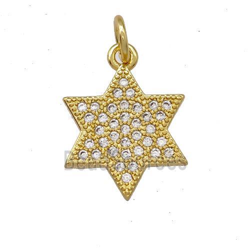 Copper David Star Pendant Pave Zirconia Gold Plated