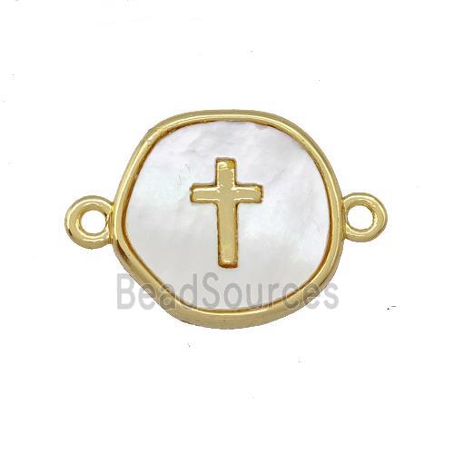 Copper Circle Connector Cross Pave Shell Gold Plated