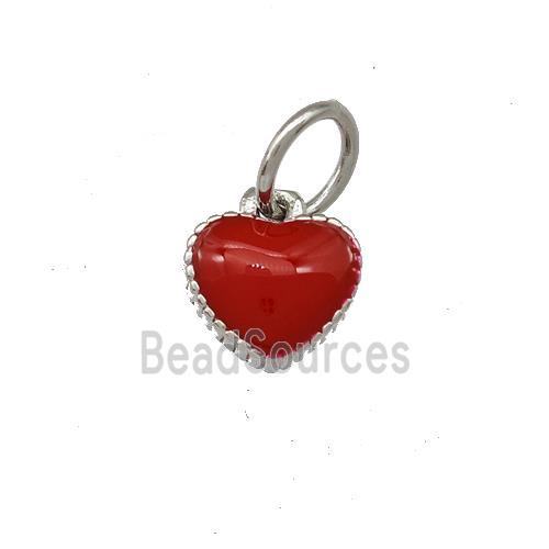 Copper Heart Pendant Red Enamel Platinum Plated