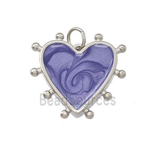 Copper Heart Pendant Purple Painted Platinum Plated