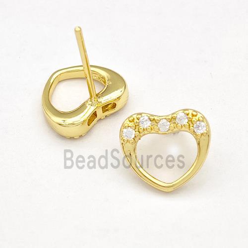 Copper Heart Stud Earrings Pave Zirconia Gold Plated